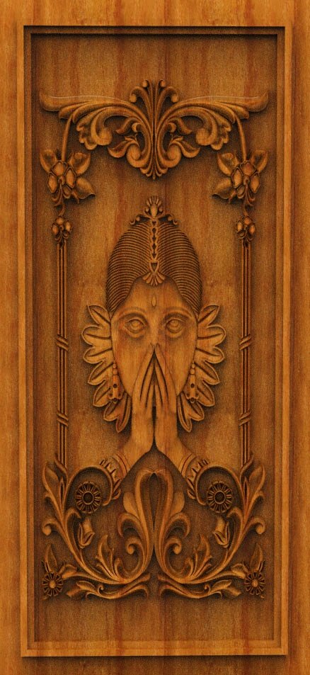 3D DOOR - OAK-20 Namaste Gesture Divine Relief Carving Model